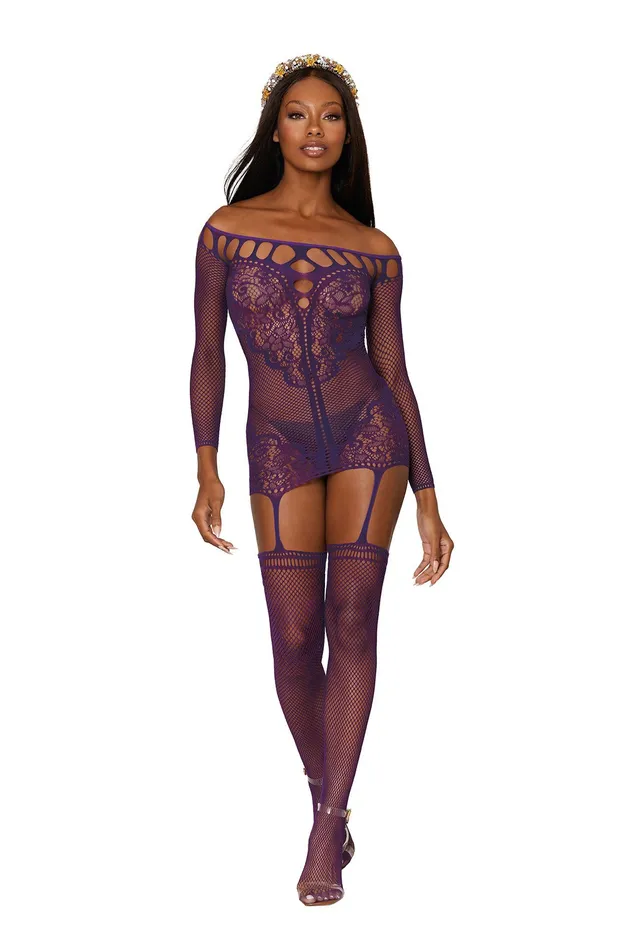 Teddies And Bodies Garter Dress One Size Aubergine Dreamgirl