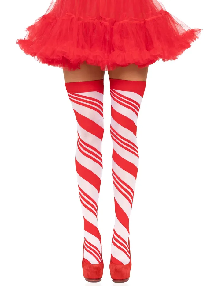 Vibrators Candy Cane Thigh High One Size Whitered Leg Avenue
