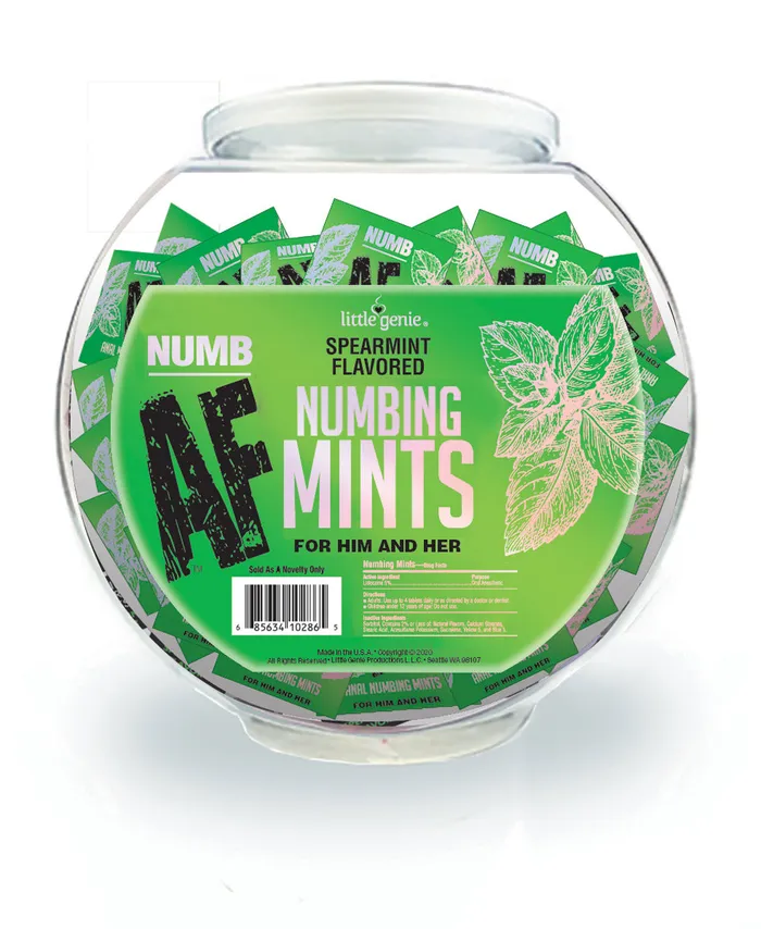 Vibrators Little Genie Numb Af Spearmint Flavored Numbing Mints Display 100 Pcs