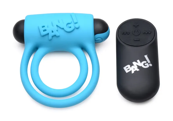 XR Brands Bang Female Sex Toys Bang Silicone Cockring and Bullet With Remote Control Blue XR Brands Bang Female Sex Toys Bang Silicone Cockring and Bullet With Remote Control Blue