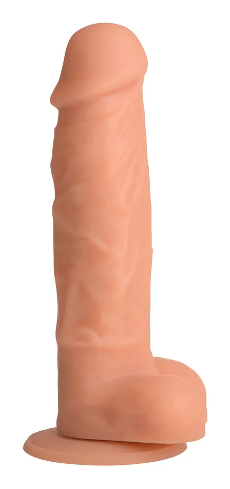 XR Brands Strap U Dildos Power Pecker 7 Inch Silicone Dildo With Balls Flesh